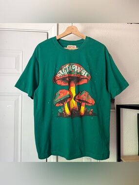 AGTAWH green mushroom logo graphic cotton crew neck short sleeve tee t-shirt